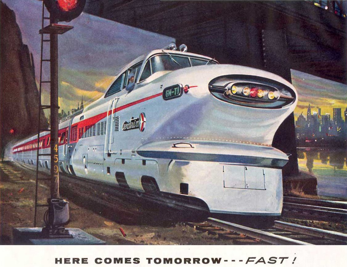 Original 1950s General Motors GM Aerotrain Foldout Sales Brochure 